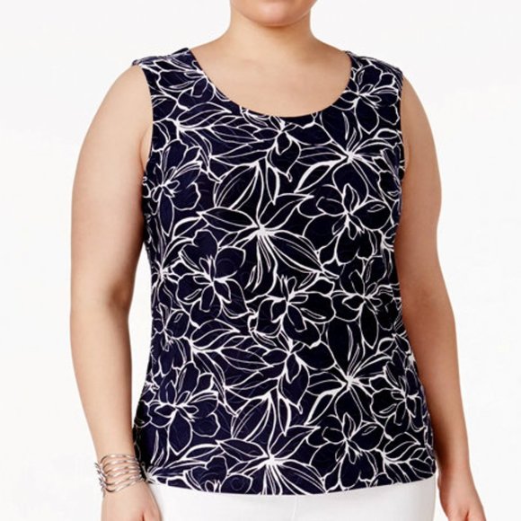 NEW Navy Floral Jacquard Shell JM Collection Plus - Picture 1 of 9